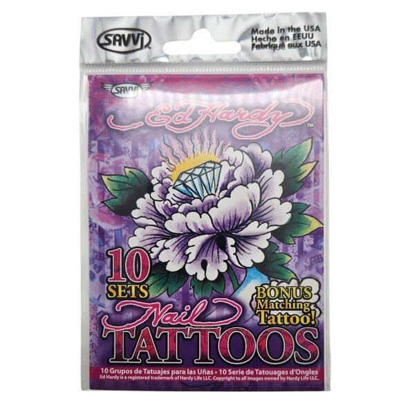 Ed Hardy Nail Tattoo Decals 3 Packages with 10 Sets and Matching Tattoo NEW - Picture 2 of 7